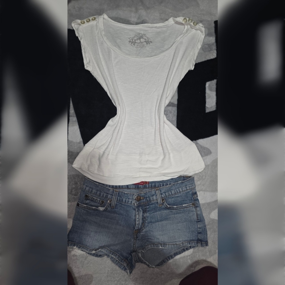 Y2K EARLY 2000S Derek Heart White Ribbed Top Size Large Womens